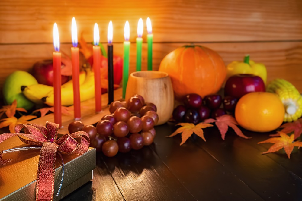 Kwanzaa candles with fruit