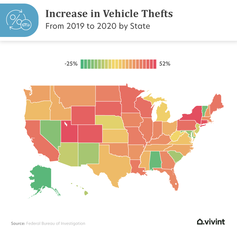 Graphic detailing which states see the most car theft.