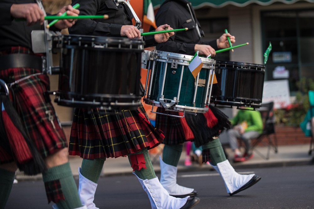 Drumline in St. Patrick's Day parade.