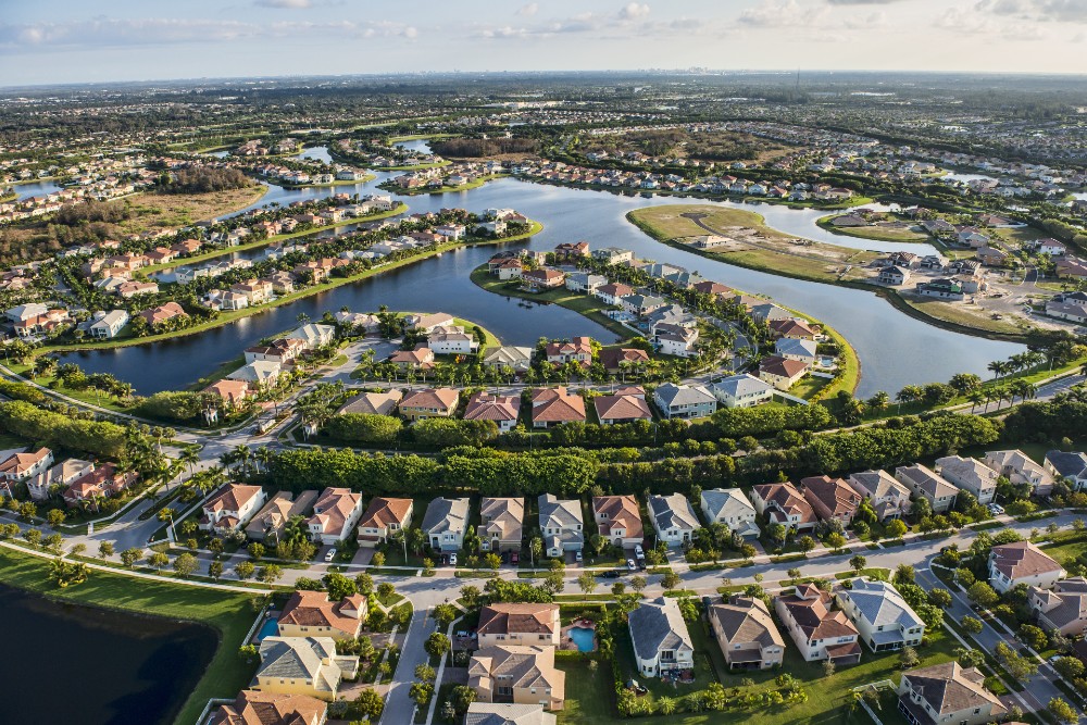 Aerial view of nice south Florida suburban housing community