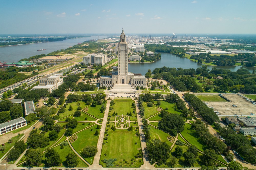 Aerial drone photo state capitol park in Baton Rouge Louisiana