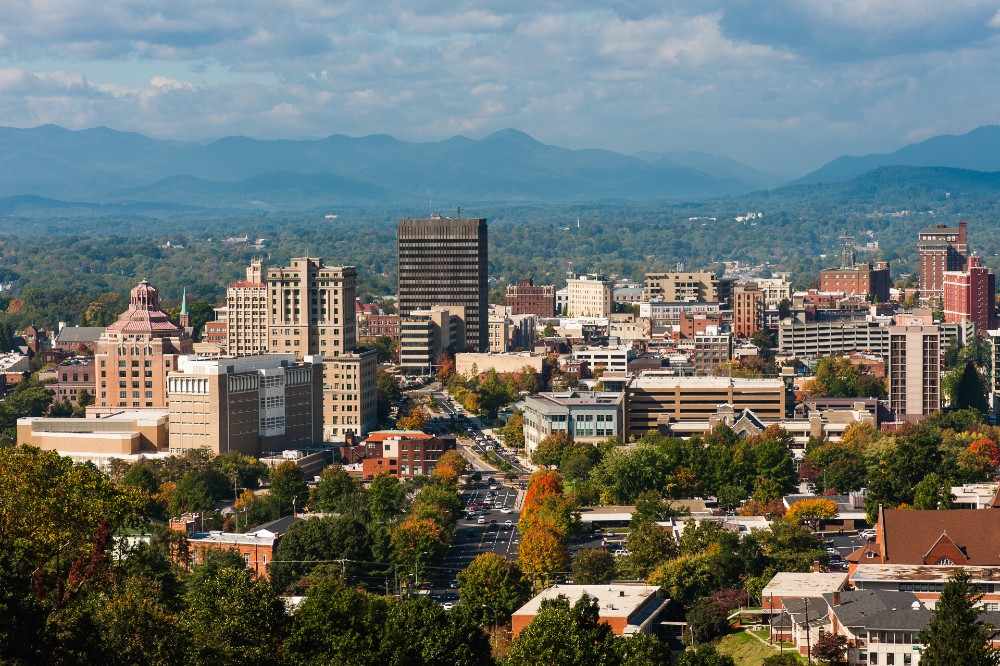 Asheville North Carolina skyline in the fall