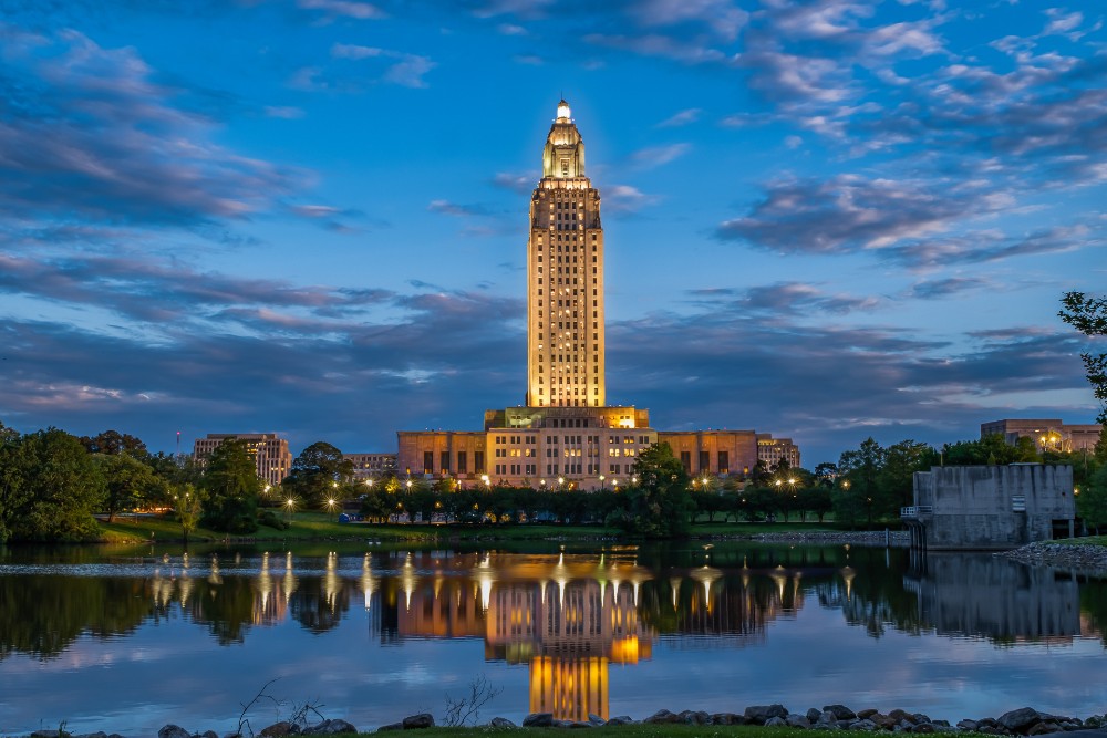 Spring evening in Baton Rouge at Louisiana State Capitol