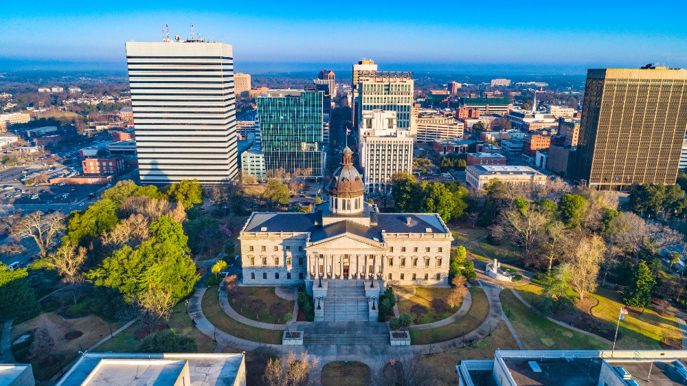 Columbia South Carolina aerial view of State House