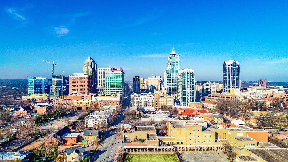 Downtown Raleigh North Carolina aerial skyline