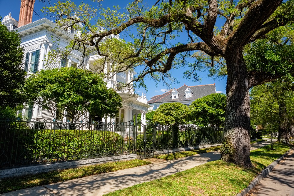 Beautiful vintage luxury homes along Saint Charles Avenue in New Orleans Louisiana