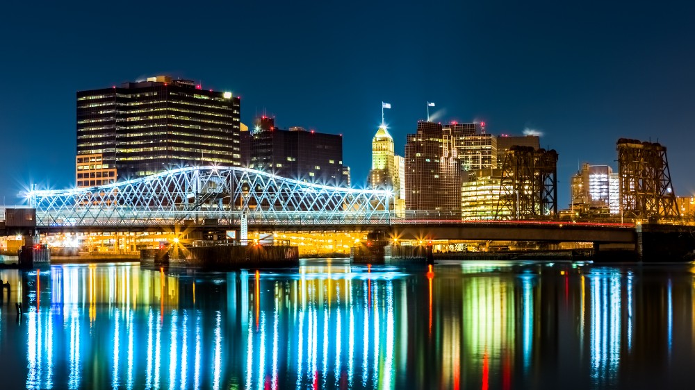 Newark, New Jersey cityscape by night