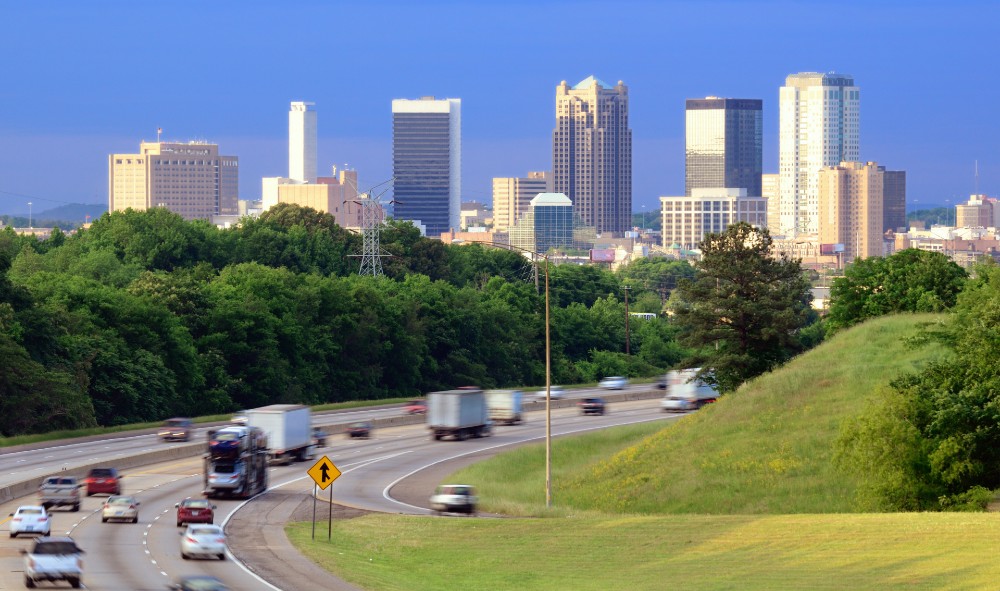Skyline of Birmingham, Alabama from above Interstate 65