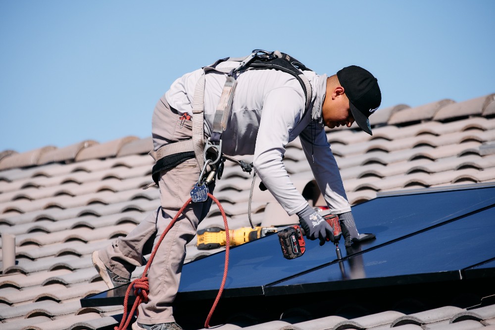 Solar panel installation on a home's roof.