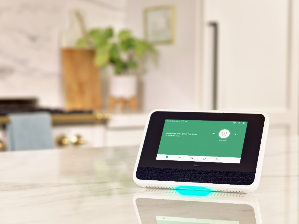 Vivint Smart Hub on a home's countertop.