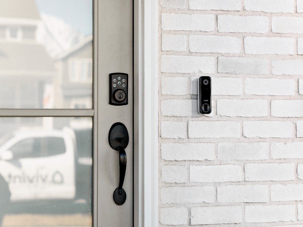 Front door protected by Vivint door locks and the Doorbell Camera Pro.