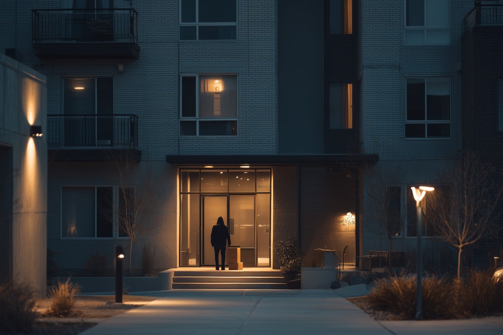 Porch pirate in an apartment complex.