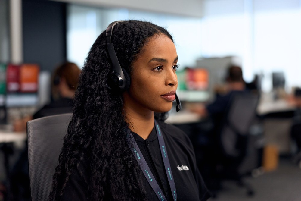 Vivint monitoring professional on a call.