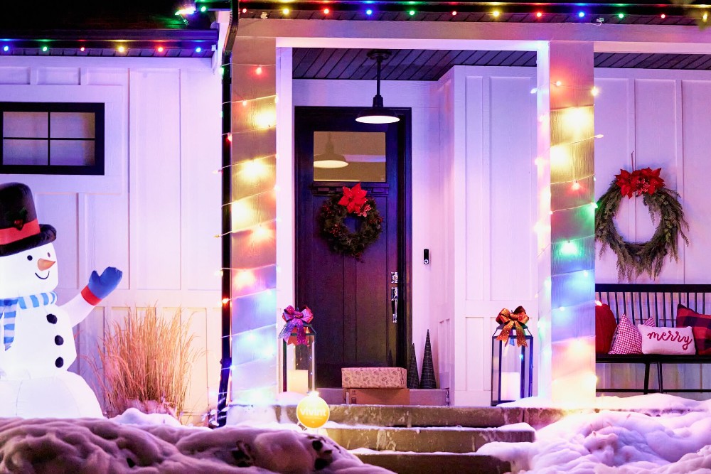 Christmas lights powered by smart plugs.