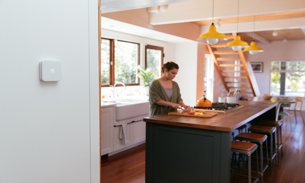 Vivint Smart Thermostat in a kitchen