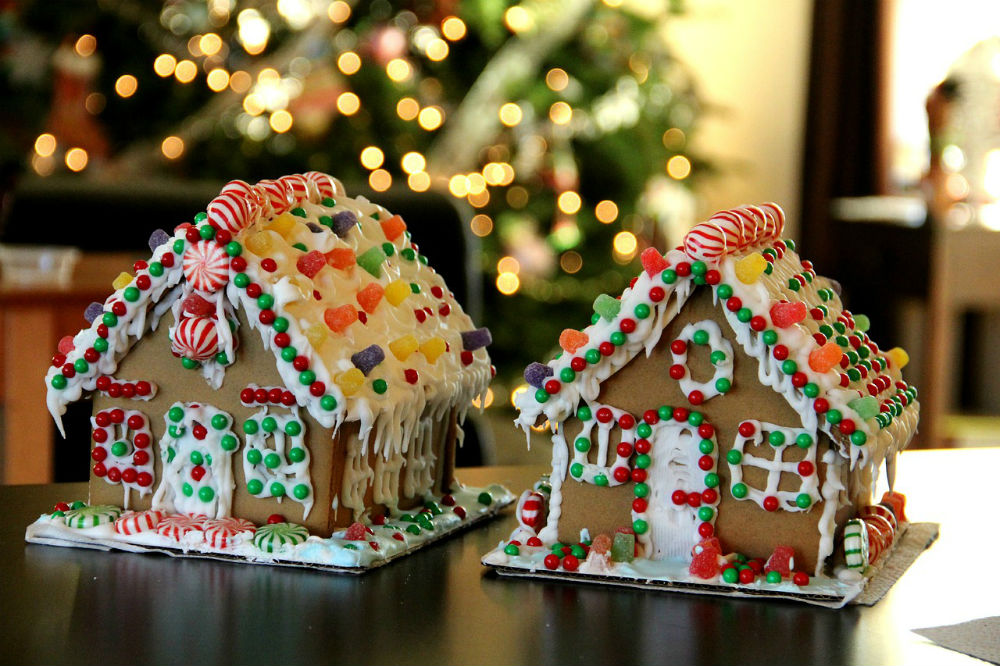 gingerbread houses on table