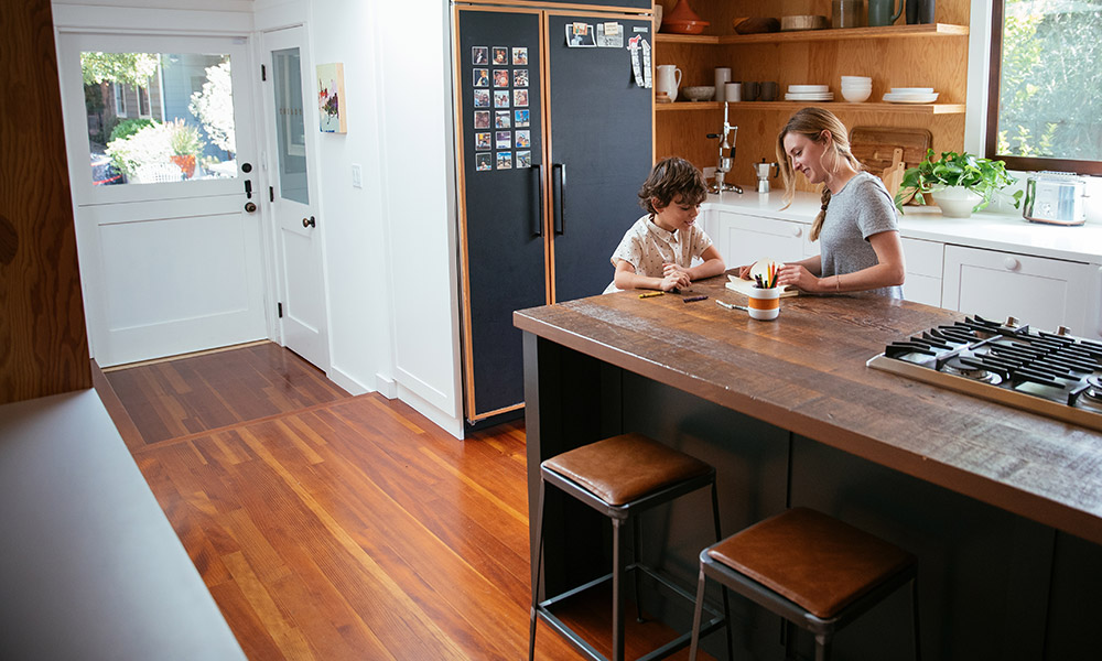 Mother and son in kitchen 