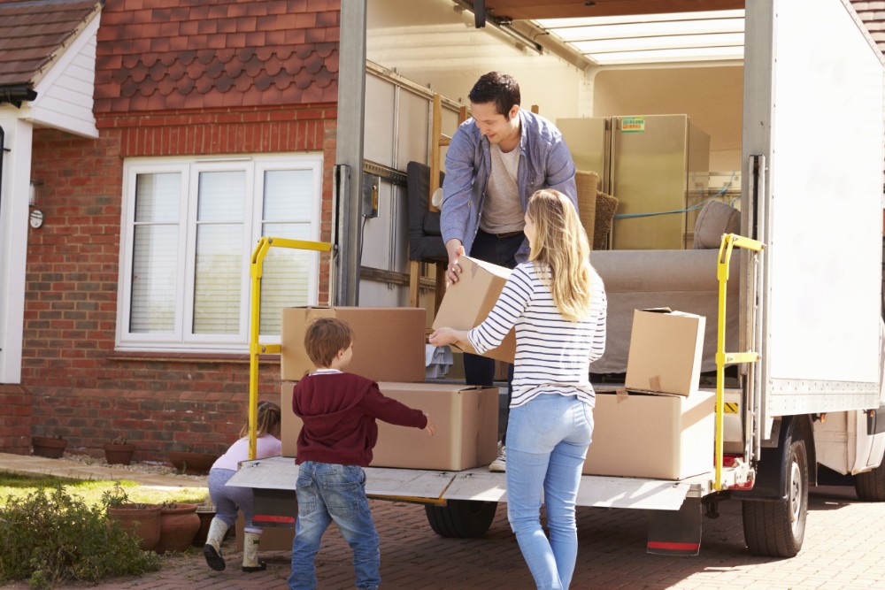 Family Moving Truck Unpacking