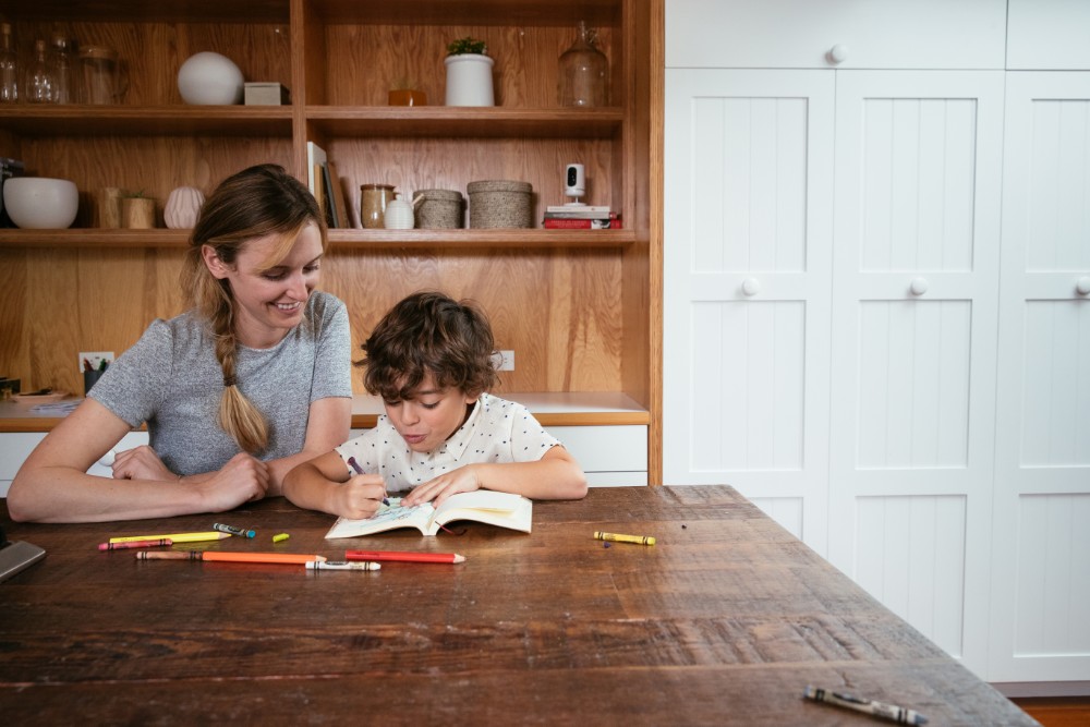 babysitter woman boy coloring book