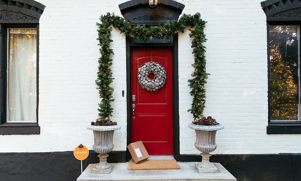 Red door with package