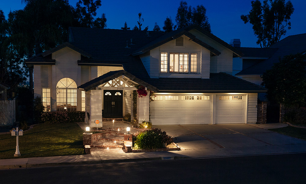 House Garage Exterior Night Lighted