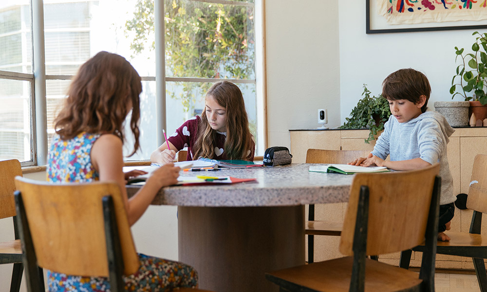 Kids Doing Homework Observed Indoor Camera