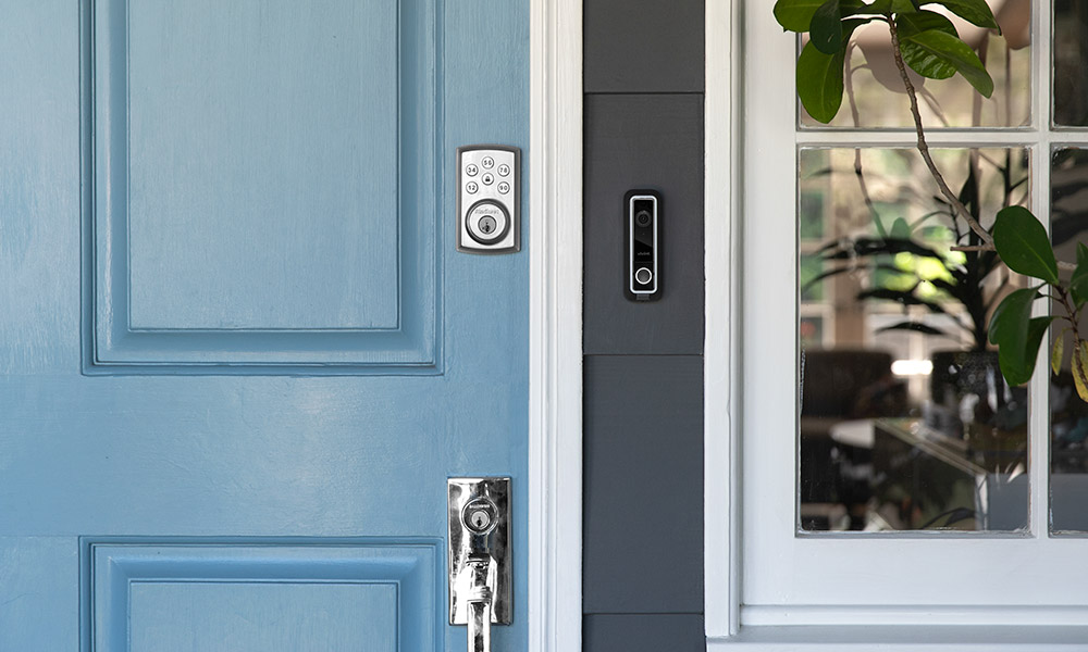 Smart Lock Vivint Doorbell Camera Pro Front Door Blue Closeup