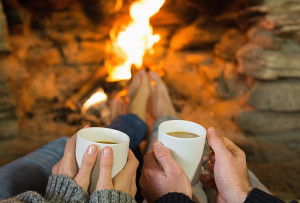 Cozy fireplace and hot coco